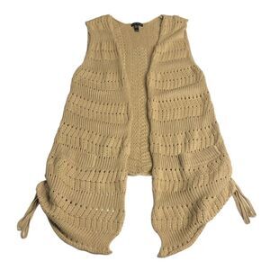 Fang Cardigan Womens Juniors M Tan Crochet‎ Open Knit Y2K Festival Bohemian Boho